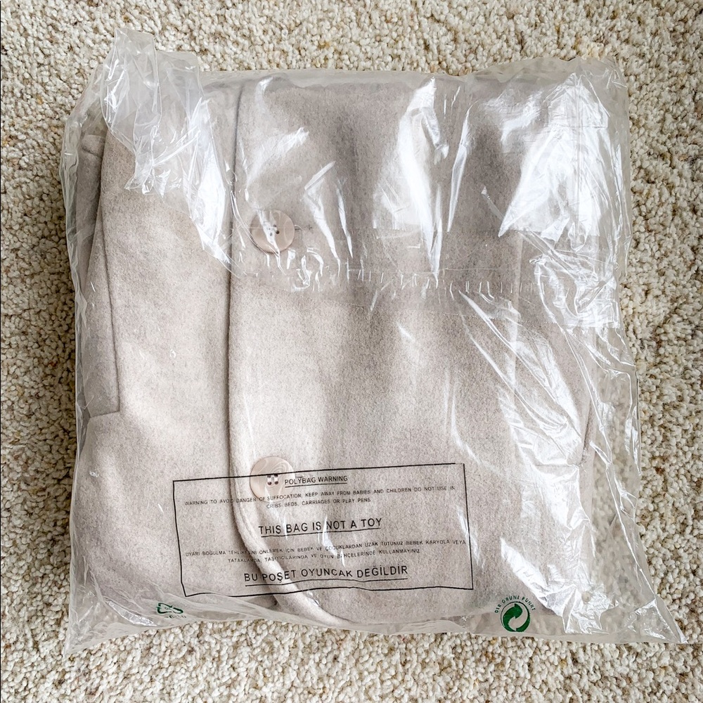 NWT Shawl 100% Cotton Collar Begie Pea Coat Small - Picture 7 of 7